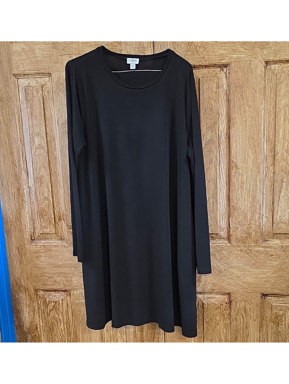 J.Crew Black Solid Stretch T-Shirt Dress Knee Length Pockets Long Sleeve XL
